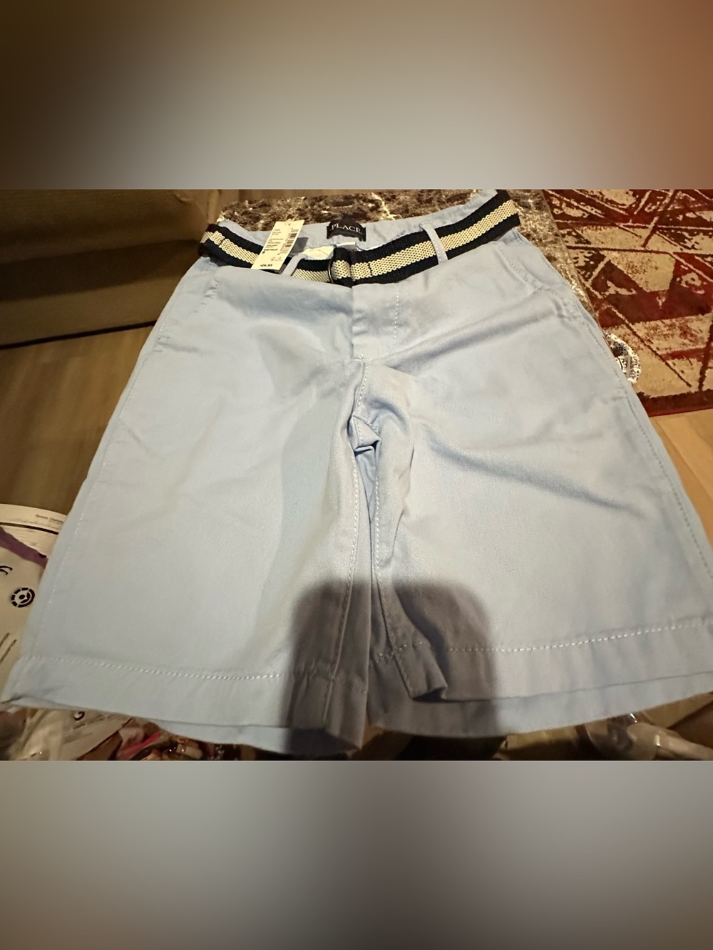 The Children's Place Light Blue Boys' Cotton Shorts with Stripe Belt